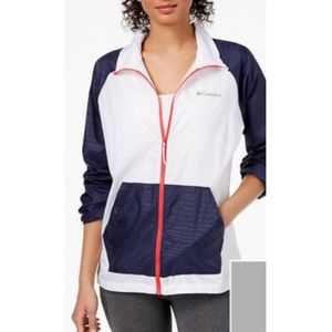 Columbia white and blue windbreaker